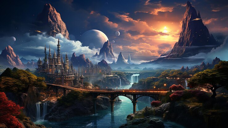 Photo a castle in the sky with a bridge and a bridge