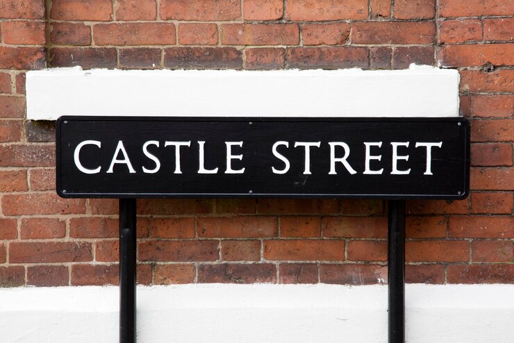 Photo castle street sign, warwick, england, uk