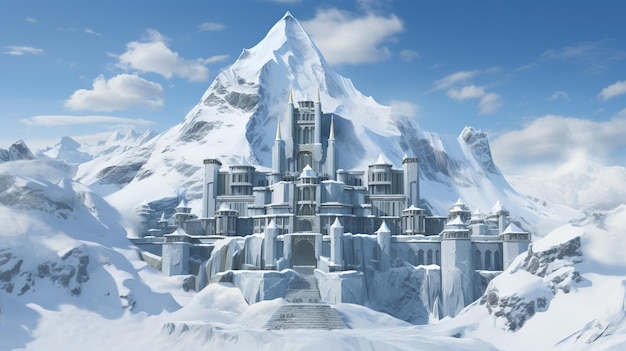 Castle on top of a snowcovered mountain