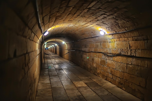 castle tunnel view, gloomy underground passage perspective, old european castle, abstract view