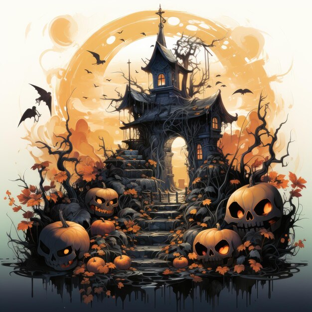 castle vampire house chateau Halloween illustration artwork scary horror tattoo creepy fantasy