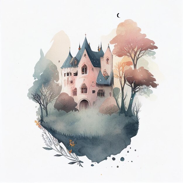 Castle in watercolor style Generative AI