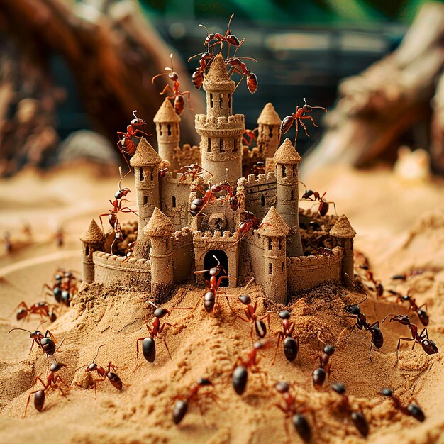 Photo a castle with a lot of ants on it