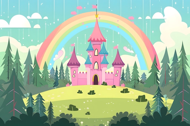 Photo a castle with a rainbow in the sky