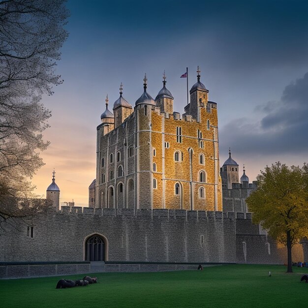 Photo a castle with a tower that says 