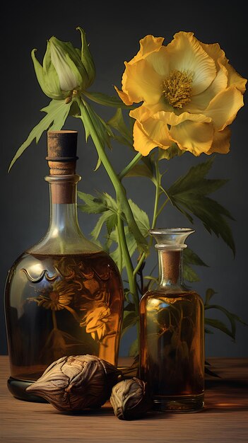 Photo castor oil in vase or bottle