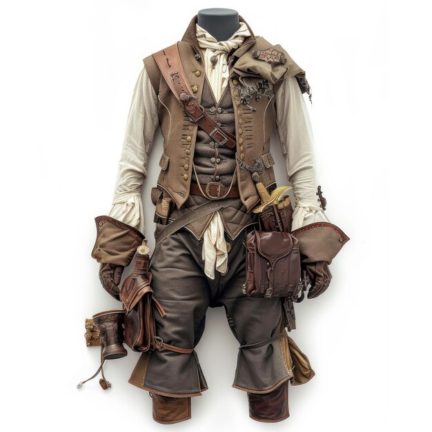 A casual adventure fantasy outfit made from pieces of a steampunk imperialist french captains uniform with a baldric white background v 6 Job ID d1460dfd696d41eda57b8dfadf0e8642