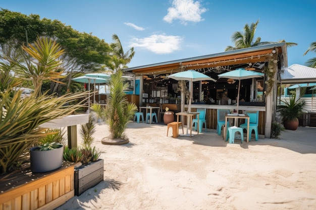 Casual beachside cafe with menu of fresh seafood and cocktails