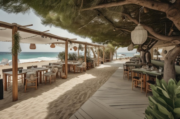 Casual beachside cafe with menu of fresh seafood and cocktails