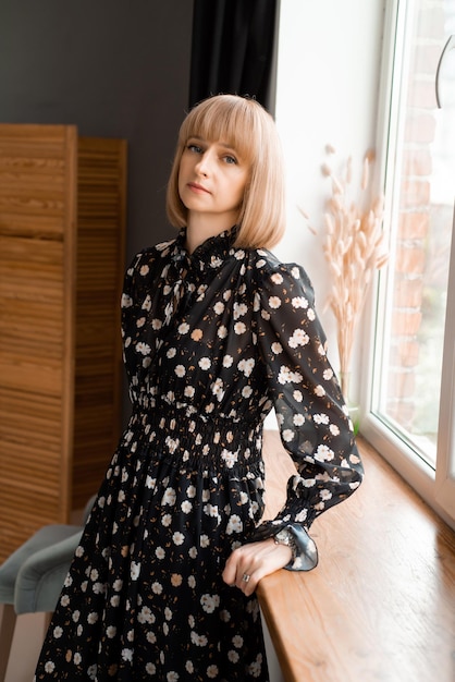 Casual blonde woman portrait on background