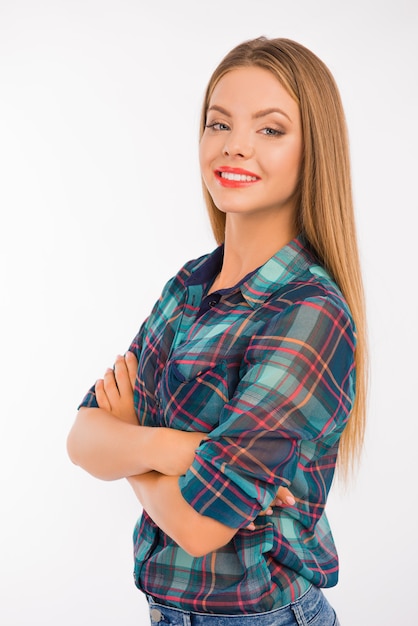 Casual blonde woman in a shirt