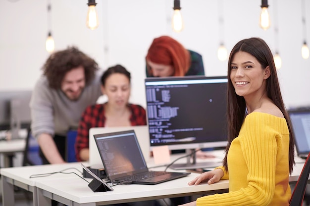 casual business woman at work  in creative modern coworking startup open space office