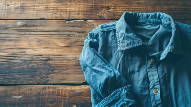 Casual denim shirt on a wooden background