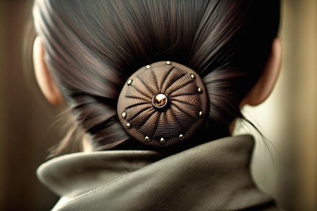 Photo casual hairpin closeup view on a hairstyle of a young woman ai generative