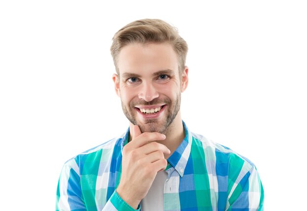 Casual man gezicht met geruit overhemd foto van casual man met stoppels casual man