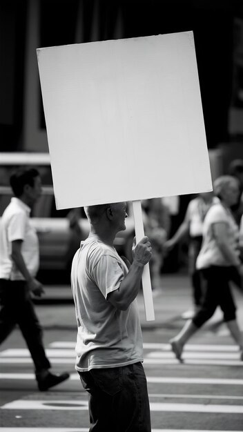 Photo casual man holding a blank sign