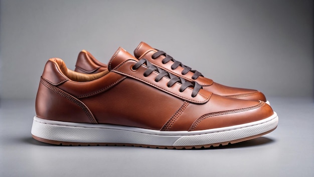 casual schoenen van bruin leer met witte zool