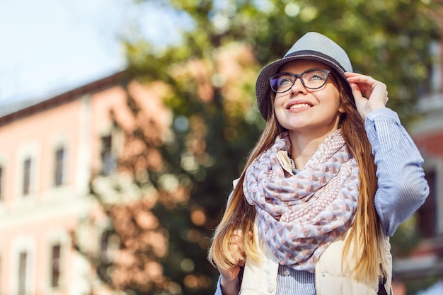 Casual stylish girl wears hat and