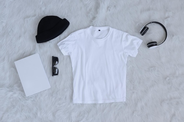 Casual white t-shirt mock up with accessories