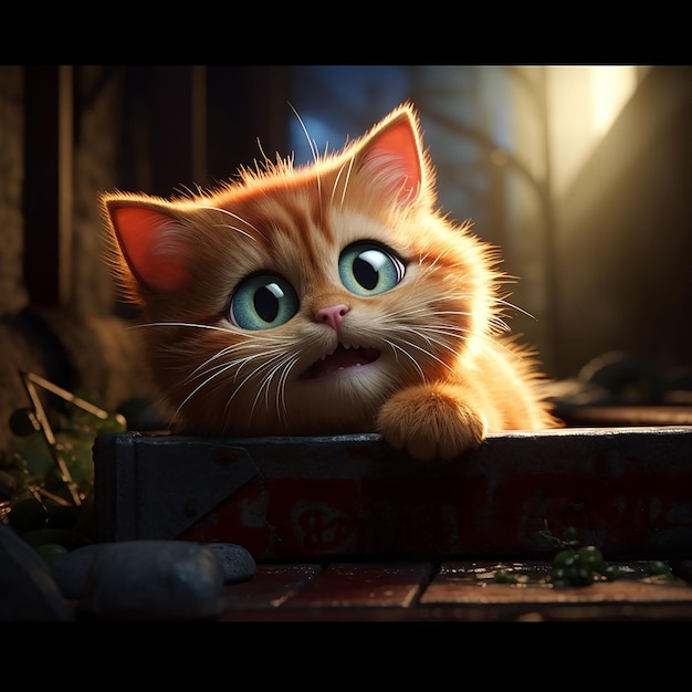 Cat in 3d illustration animation style