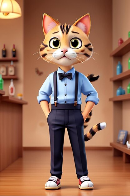 Photo cat 3d illustration manga style