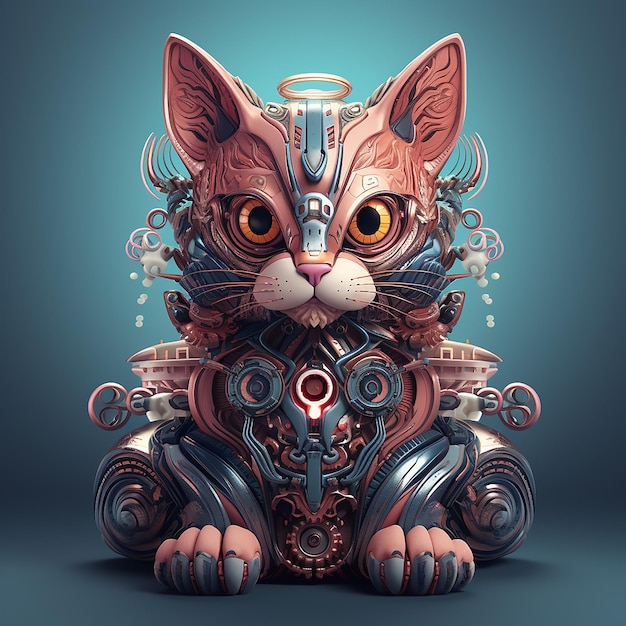 Foto illustrazione robotica del gatto 3d