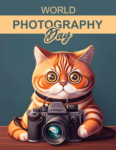 Photo cat 3d standing celebrate world photography day