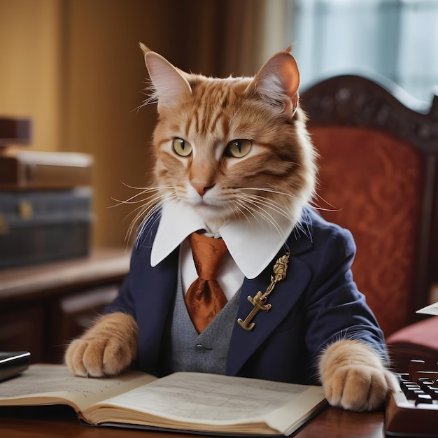 Foto cat accountant huisdieren met werk