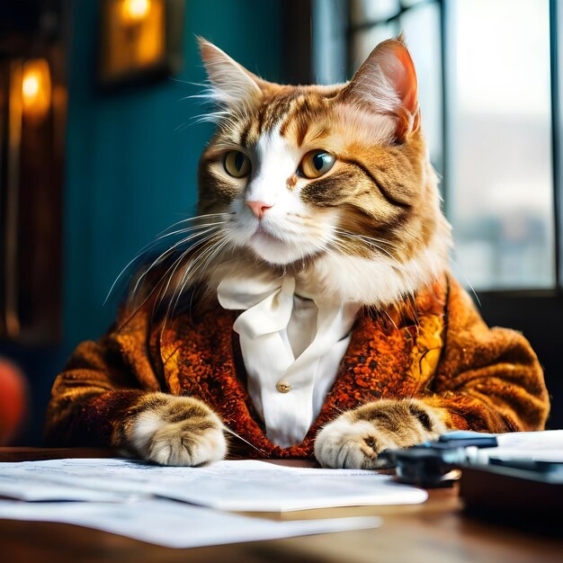 Foto cat accountant huisdieren met werk