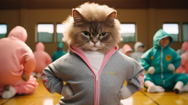 Cat Aerobics In 80's Track Suits