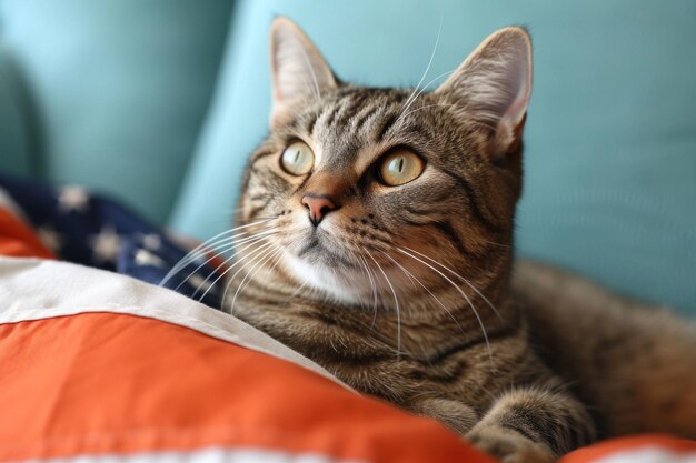 Photo cat on the american flag a symbol of unity and comfort