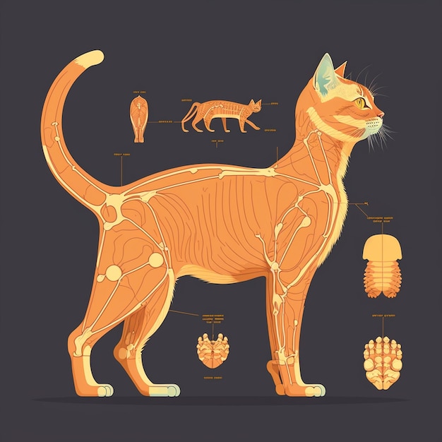 Викторная иллюстрация анатомии кошки