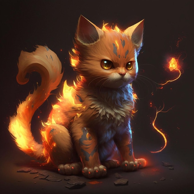 Cat angry fire illustration