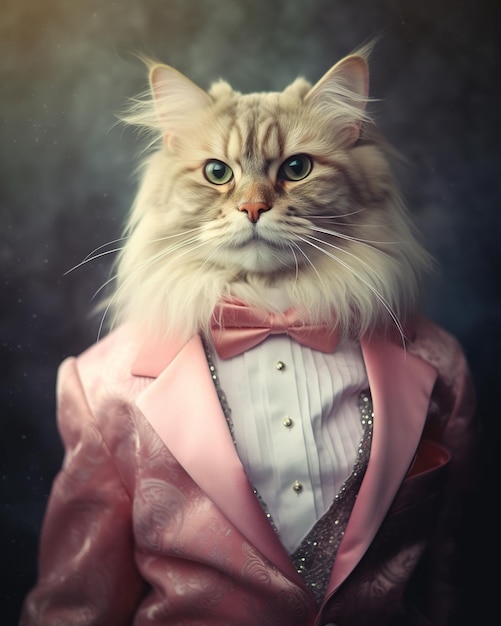 Cat animal as a groom in costume Generative AI