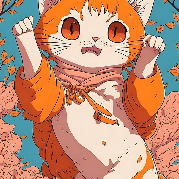 Photo cat anime cartoon portrait vector illustration natural background generative ai