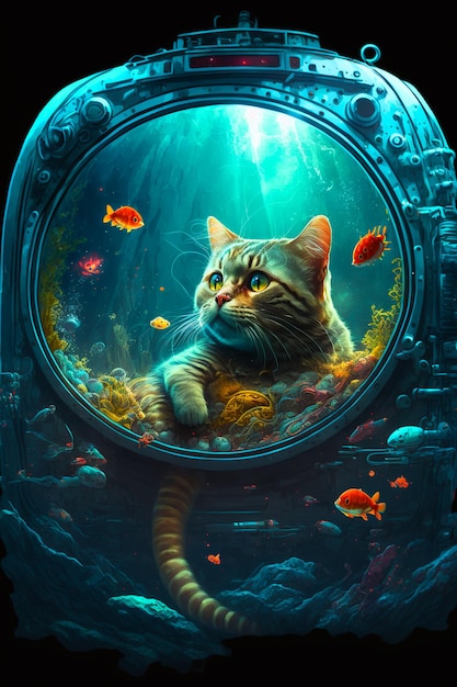 Photo cat in the aquarium