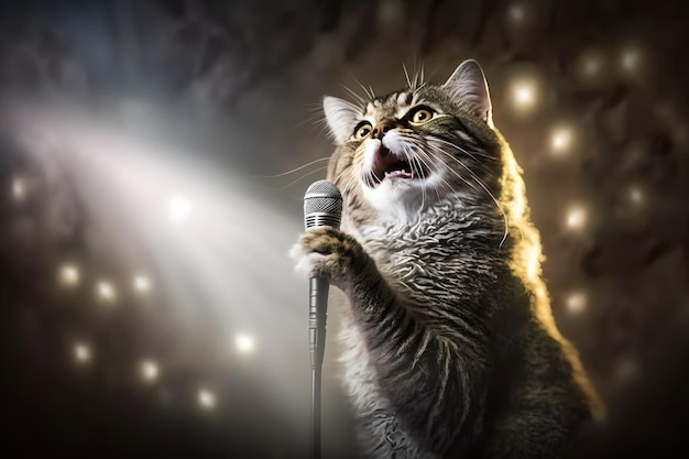 Cat artist sings into a microphone Neural network AI generated