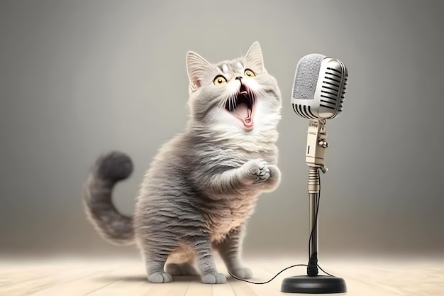 Cat artist sings into a microphone Neural network AI generated
