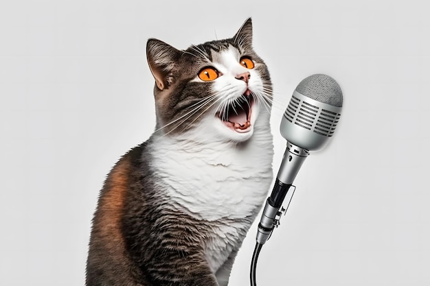 Cat artist sings into a microphone Neural network AI generated