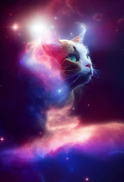 Cat astronaut in space nebula and galaxies in space