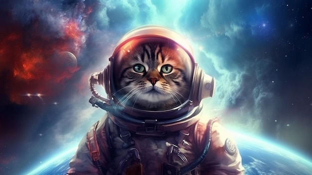 A cat astronaut in a space suit