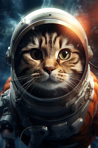 宇宙服を着て宇宙にいる猫の宇宙飛行士