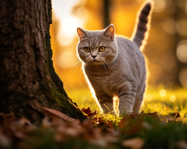 a cat in the autumn forest