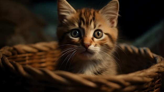 A cat in a basket