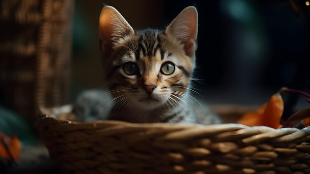 A cat in a basket