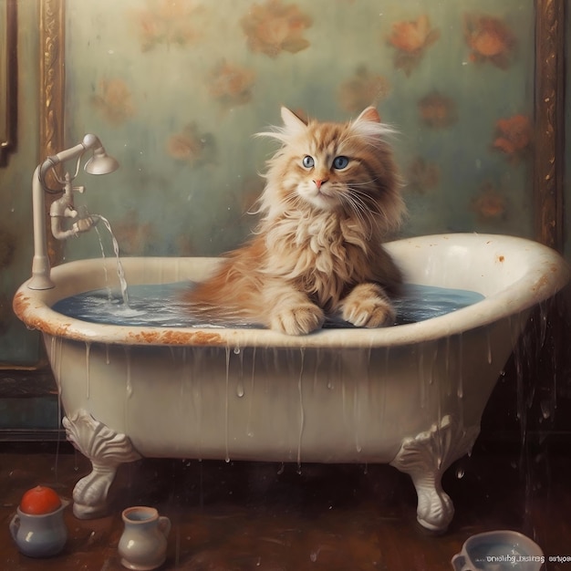 Cat Bathing in a Bathtub Generative AI