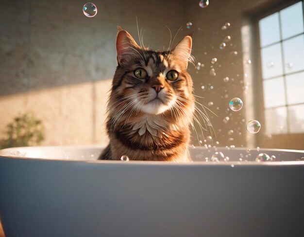 Photo cat bathing in bathtub looking at camera