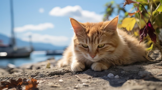 the cat at the beach serene moment