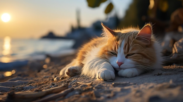 the cat at the beach serene moment