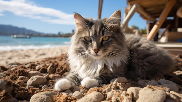 ビーチの猫 穏やかな瞬間